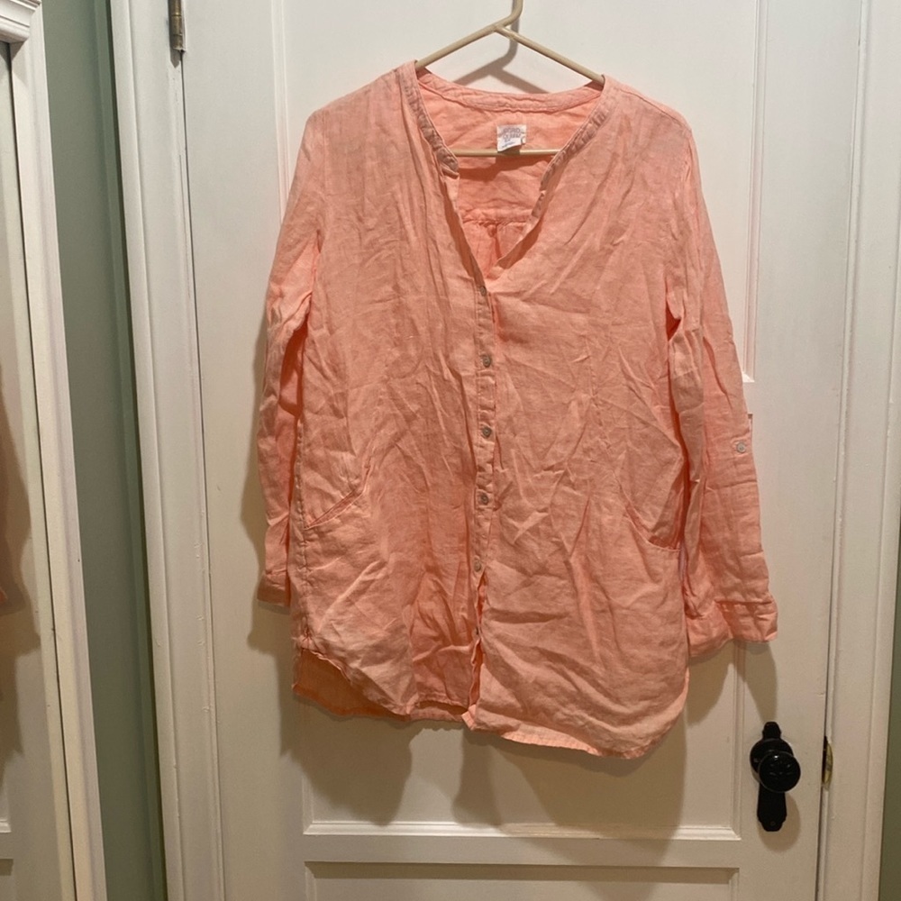 Sigrid Olsen 100 percent Linen Coral button front tunic medium